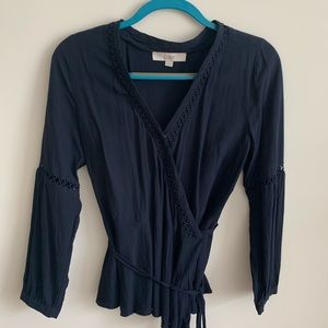 Navy blue side tie blouse